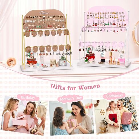 Keebofly Earring Organizer Stand for Girls, Kids, Teens, Acrylic Earring Holder Display with 300 Holes 14 Hook – Jewelry Organizer Vanity Desk Stores Studs/Hoops/Dangles/Necklaces/Bracelets Pink in Saudi Arabia