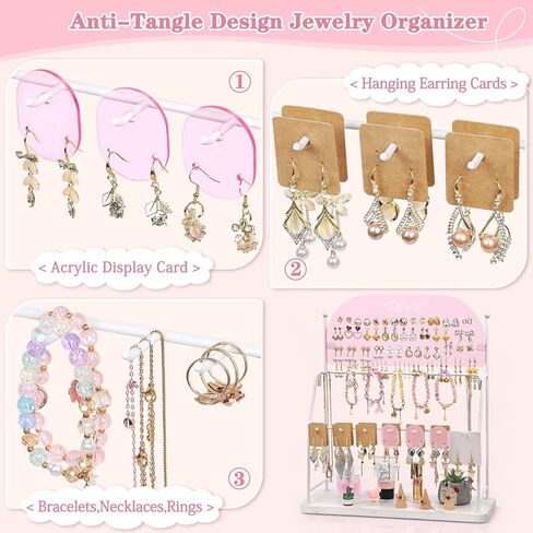 Keebofly Earring Organizer Stand for Girls, Kids, Teens, Acrylic Earring Holder Display with 300 Holes 14 Hook – Jewelry Organizer Vanity Desk Stores Studs/Hoops/Dangles/Necklaces/Bracelets Pink in Saudi Arabia