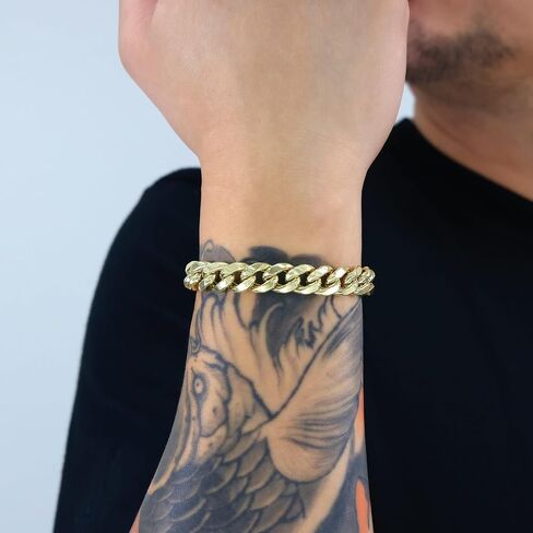Nuragold 10k Real Yellow Gold Miami Cuban Lightweight Link 11mm Chain Bracelet (7"-9") Italian Jewelry for Men in Saudi Arabia
