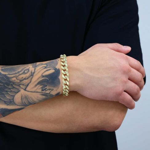 Nuragold 10k Real Yellow Gold Miami Cuban Lightweight Link 11mm Chain Bracelet (7"-9") Italian Jewelry for Men in Saudi Arabia