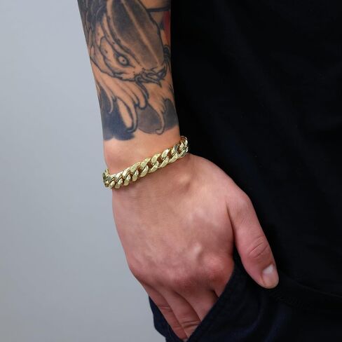 Nuragold 10k Real Yellow Gold Miami Cuban Lightweight Link 11mm Chain Bracelet (7"-9") Italian Jewelry for Men in Saudi Arabia
