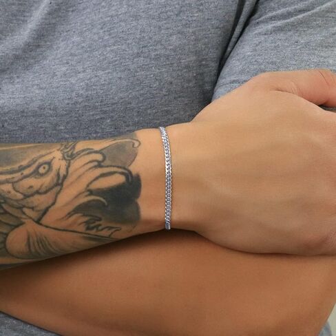 Nuragold 14K Real White Gold Solid Miami Cuban Link 3.5mm Chain Bracelet (7"-9") Italian Jewelry for Men & Women in Saudi Arabia