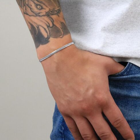 Nuragold 14K Real White Gold Solid Miami Cuban Link 3.5mm Chain Bracelet (7"-9") Italian Jewelry for Men & Women in Saudi Arabia