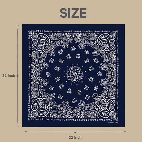 10PCS Mixed Color Paisley 22X22 Inchs Denim Bandana Set - Unisex, 100% Cotton Square Bandanas for Men & Women in Saudi Arabia