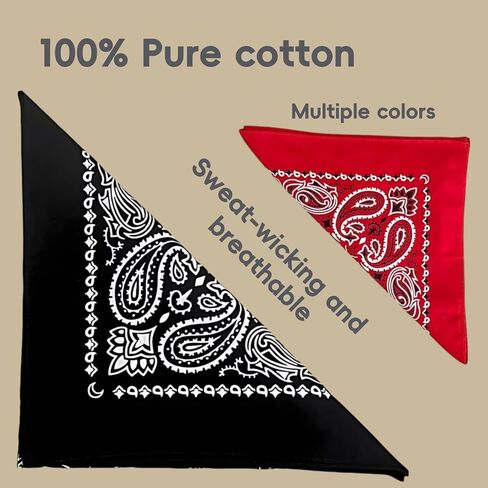 10PCS Mixed Color Paisley 22X22 Inchs Denim Bandana Set - Unisex, 100% Cotton Square Bandanas for Men & Women in Saudi Arabia