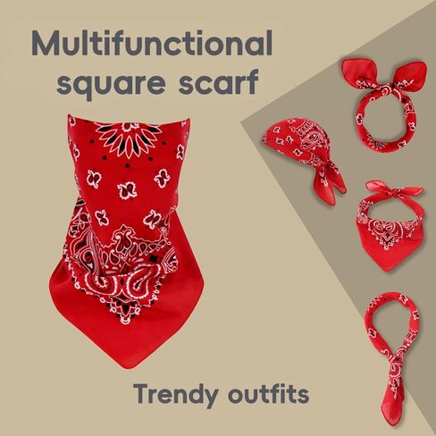 10PCS Mixed Color Paisley 22X22 Inchs Denim Bandana Set - Unisex, 100% Cotton Square Bandanas for Men & Women in Saudi Arabia