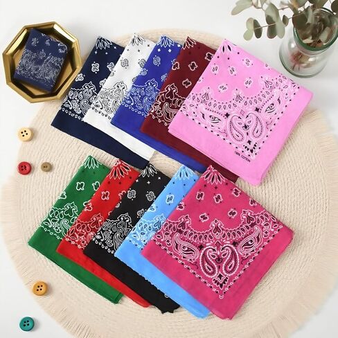 10PCS Mixed Color Paisley 22X22 Inchs Denim Bandana Set - Unisex, 100% Cotton Square Bandanas for Men & Women in Saudi Arabia