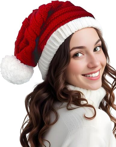Hikkcos Knit Santa Hat Christmas Santa Hat with Pompom Red Beanie for Women Xmas Winter Christmas New Year Gifts in Saudi Arabia