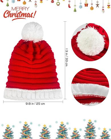 Hikkcos Knit Santa Hat Christmas Santa Hat with Pompom Red Beanie for Women Xmas Winter Christmas New Year Gifts in Saudi Arabia