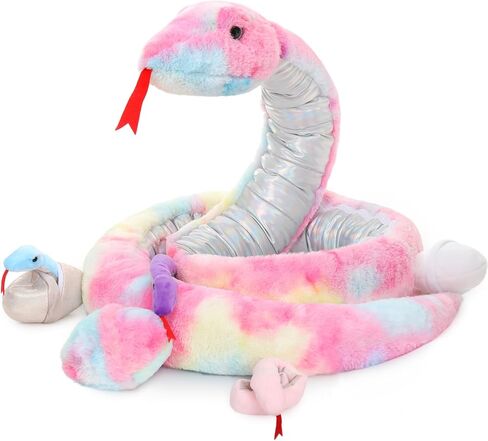 MorisMos Giant Snake Stuffed Animal Mommy with Babies, Realistic Stuffed Snakes Plush Toy, 80" Long Green Boa Constrictor for Kids, Girls, Boys, Halloween, 3 Snake Babies, 2 Snake Eggs in Saudi Arabia