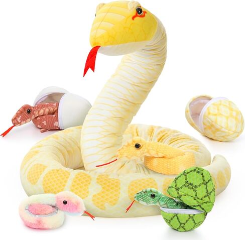 MorisMos Giant Snake Stuffed Animal Mommy with Babies, Realistic Stuffed Snakes Plush Toy, 80" Long Green Boa Constrictor for Kids, Girls, Boys, Halloween, 3 Snake Babies, 2 Snake Eggs in Saudi Arabia