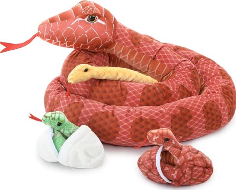 MorisMos Giant Snake Stuffed Animal Mommy with Babies, Realistic Stuffed Snakes Plush Toy, 80" Long Green Boa Constrictor for Kids, Girls, Boys, Halloween, 3 Snake Babies, 2 Snake Eggs in Saudi Arabia
