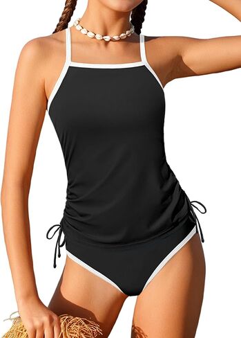 ملابس سباحة للفتيات تانكيني مكونة من قطعتين لباس سباحة بألوان متباينة ورباط للفتيات من سن 9 إلى 16 سنة in Kuwait