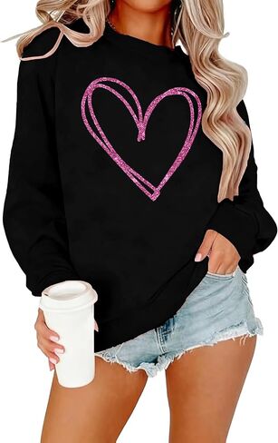Valentine Sweatshirts for Women Love Heart Sequins Sweatshirt Valentines Day Striped Long Sleeve Tops in Saudi Arabia