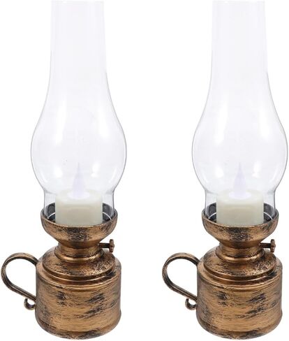 PRETYZOOM قطعتان من مصباح الكيروسين LED العتيق فوانيس شمعة قديمة لديكور المنزل مصباح اللهب الإلكتروني لتزيين سطح الطاولة وإضاءة الطوارئ لغرف المعيشة والحفلات in Kuwait