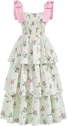 Verdusa Girl's Ditsy Floral Print Layered Ruffle Dress Sleeveless Tie Shoulder Elegant Midi Dresses in Saudi Arabia