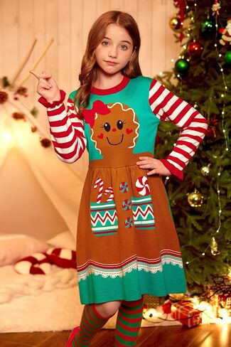 BesserBay Girls Christmas Crew Neck Long Sleeve Knit Sweater Dress 4-12 Years in Saudi Arabia