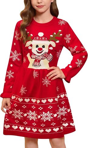 BesserBay Girls Christmas Crew Neck Long Sleeve Knit Sweater Dress 4-12 Years in Saudi Arabia
