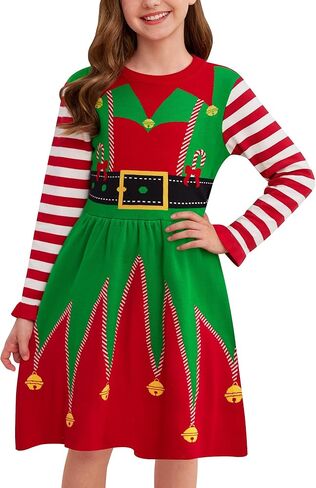 BesserBay Girls Christmas Crew Neck Long Sleeve Knit Sweater Dress 4-12 Years in Saudi Arabia