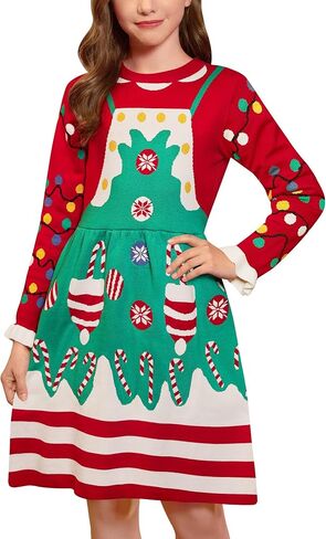 BesserBay Girls Christmas Crew Neck Long Sleeve Knit Sweater Dress 4-12 Years in Saudi Arabia