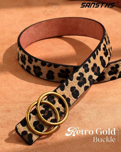 SANSTHS Womens Leather Belt for Jeans Pants Fashion Waist Belts Gold Silver Double Ring Buckle in Kuwait