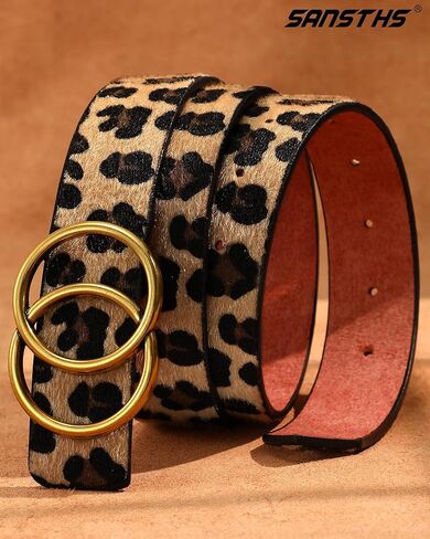 SANSTHS Womens Leather Belt for Jeans Pants Fashion Waist Belts Gold Silver Double Ring Buckle in Kuwait
