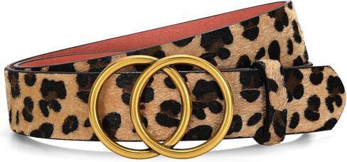 SANSTHS Womens Leather Belt for Jeans Pants Fashion Waist Belts Gold Silver Double Ring Buckle in Kuwait