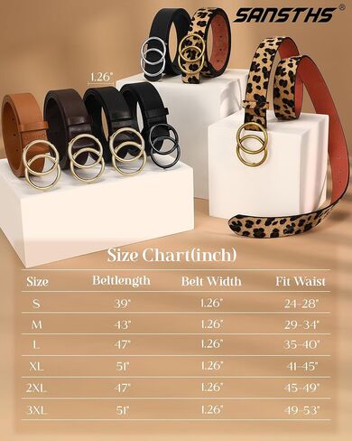 SANSTHS Womens Leather Belt for Jeans Pants Fashion Waist Belts Gold Silver Double Ring Buckle in Kuwait