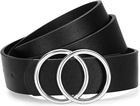 SANSTHS Womens Leather Belt for Jeans Pants Fashion Waist Belts Gold Silver Double Ring Buckle in Kuwait