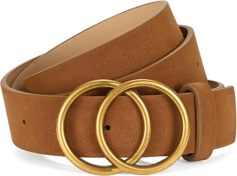 SANSTHS Womens Leather Belt for Jeans Pants Fashion Waist Belts Gold Silver Double Ring Buckle in Kuwait