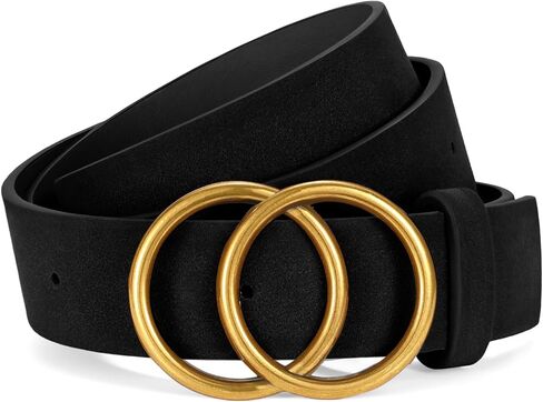 SANSTHS Womens Leather Belt for Jeans Pants Fashion Waist Belts Gold Silver Double Ring Buckle in Kuwait
