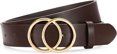 SANSTHS Womens Leather Belt for Jeans Pants Fashion Waist Belts Gold Silver Double Ring Buckle in Kuwait