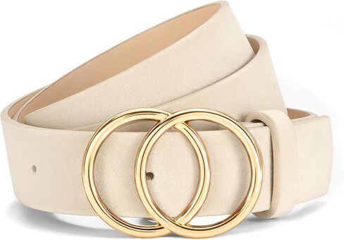 SANSTHS Womens Leather Belt for Jeans Pants Fashion Waist Belts Gold Silver Double Ring Buckle in Kuwait
