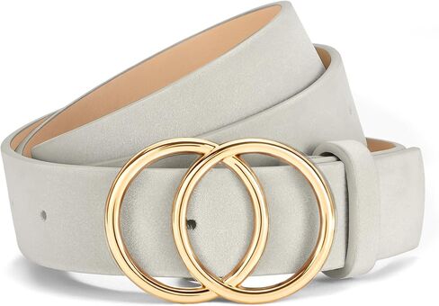 SANSTHS Womens Leather Belt for Jeans Pants Fashion Waist Belts Gold Silver Double Ring Buckle in Kuwait