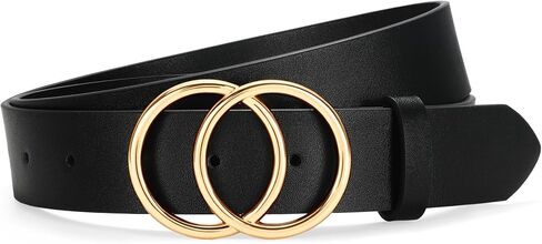 SANSTHS Womens Leather Belt for Jeans Pants Fashion Waist Belts Gold Silver Double Ring Buckle in Kuwait