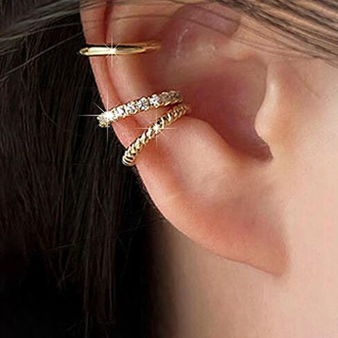 3PCS Ear Cuffs Non Piercing Gold/Silver Jewelry Cuff Earrings Set for Women Teens Gifts Trendy Stuff in Saudi Arabia
