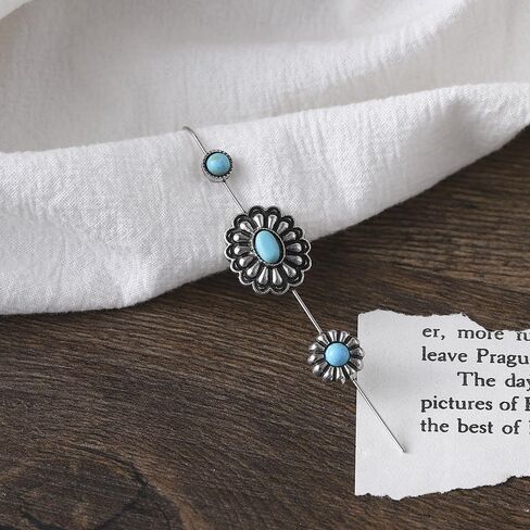 Boho Turquoise Ear Wrap Crawler Hook Earrings Silver Statement Long Bar Cartilage Piercing Earrrings Vintage Blue Birthstone Flower Climber Ear Cuff Jewelry for Women in Saudi Arabia