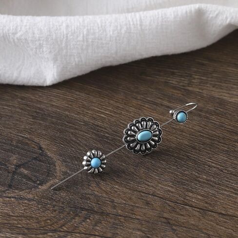 Boho Turquoise Ear Wrap Crawler Hook Earrings Silver Statement Long Bar Cartilage Piercing Earrrings Vintage Blue Birthstone Flower Climber Ear Cuff Jewelry for Women in Saudi Arabia