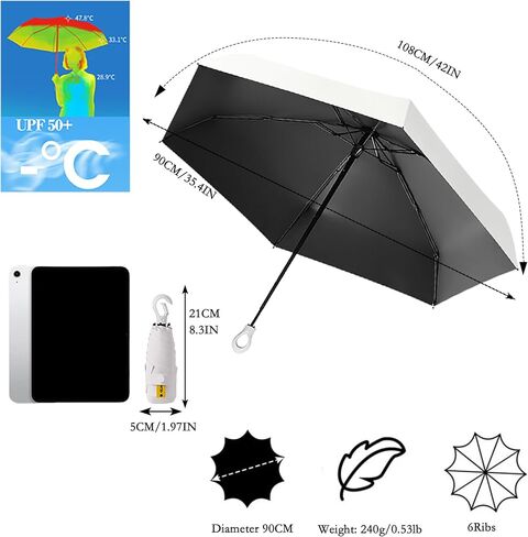 Mini Compact Folding Travel Umbrella with Carabiner Ring Handle,Fiberglass Ribs,UV Protection,UPF 50+ UV Sun Rain Protection,Lightweight Small,Handbag,Teflon Coating,Women Kids in Saudi Arabia
