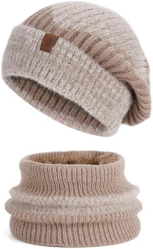 Women's Winter Warm Knitted Crochet Hat – Thickening Female Earmuffs Hat with Velvet Collar, Two-Piece Cap for Cold Weather in Saudi Arabia
