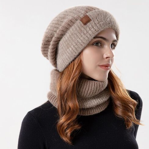 Women's Winter Warm Knitted Crochet Hat – Thickening Female Earmuffs Hat with Velvet Collar, Two-Piece Cap for Cold Weather in Saudi Arabia