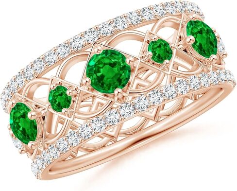 Angara Lab Grown Emerald Ring for Women | Lab-Grown Art Deco in 14K Solid Gold | May Birthday, Gemstone Jewellery Gift in Saudi Arabia
