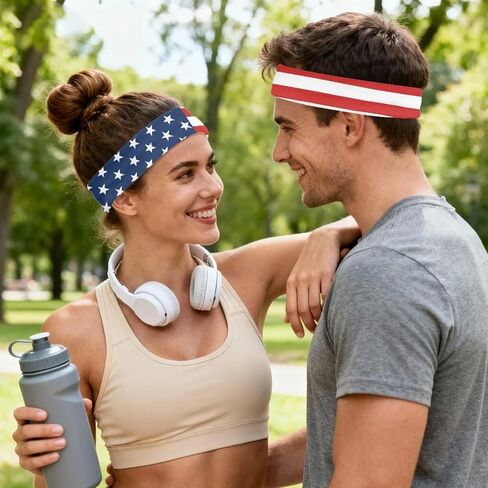 Stars Stripes Yoga Sports Headbands for Men Elastic Non-Slip Headbands Workout Running Hair Bands Sports Bandage for Men 4th of July in Saudi Arabia