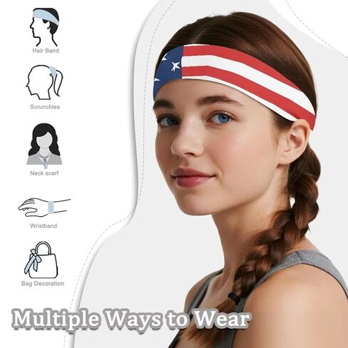 Stars Stripes Yoga Sports Headbands for Men Elastic Non-Slip Headbands Workout Running Hair Bands Sports Bandage for Men 4th of July in Saudi Arabia