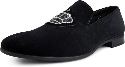 Amali Crown - Velvet Men’s Slip-On Shoes with Jewelry Crown Piece - Smoking Slip On Dress Shoes for Men - Velvet Formal Loafers for Men - The Original Smoking Men Tuxedo Dress Shoe in Kuwait