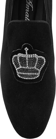 Amali Crown - Velvet Men’s Slip-On Shoes with Jewelry Crown Piece - Smoking Slip On Dress Shoes for Men - Velvet Formal Loafers for Men - The Original Smoking Men Tuxedo Dress Shoe in Kuwait