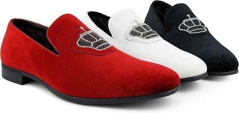 Amali Crown - Velvet Men’s Slip-On Shoes with Jewelry Crown Piece - Smoking Slip On Dress Shoes for Men - Velvet Formal Loafers for Men - The Original Smoking Men Tuxedo Dress Shoe in Kuwait