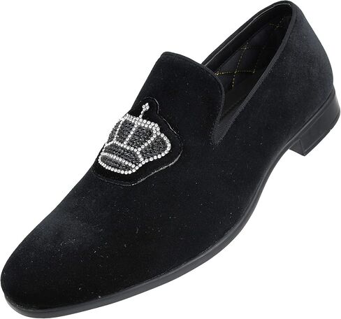 Amali Crown - Velvet Men’s Slip-On Shoes with Jewelry Crown Piece - Smoking Slip On Dress Shoes for Men - Velvet Formal Loafers for Men - The Original Smoking Men Tuxedo Dress Shoe in Kuwait