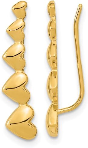 14K Yellow Gold Heart Polished Ear Climber Earrings in Saudi Arabia