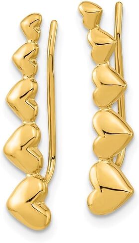 14K Yellow Gold Heart Polished Ear Climber Earrings in Saudi Arabia